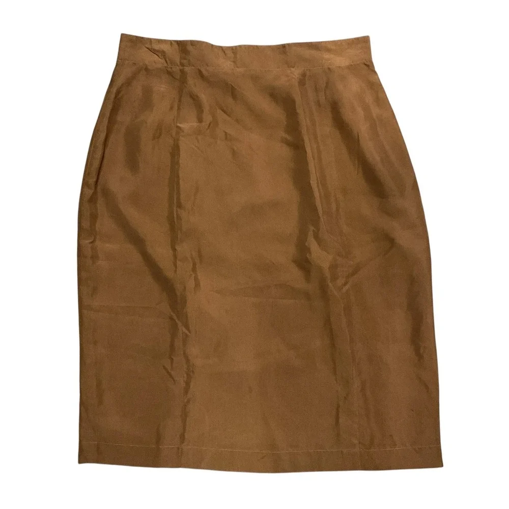 Silk Skirt Apart Brown Pencil‎ Straight Career Business Office Women Sz 12